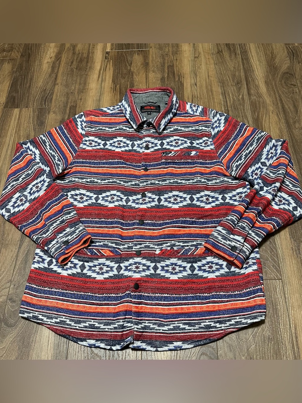 Rock & Roll Denim Men’s Southwestern Striped Shirt Jacket Long Sleeve Snap XL